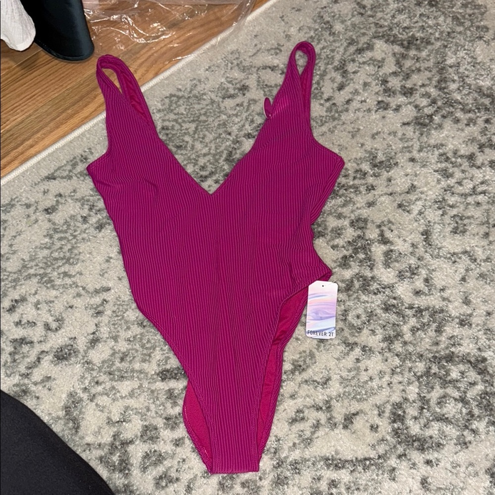 Vibrant Pink Ribbed Swimsuit